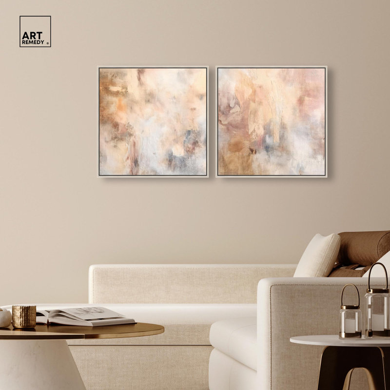 Smeared Codex Duet Canvas Print Neutral Wall Decor Set by Art Remedy, Black Frame, 12 x 12, H 21 po x l 21 po, Silver Frame