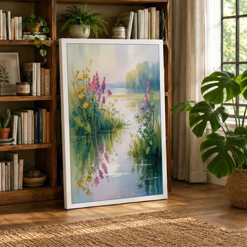 Flowering Waterway Botanical - Wrapped Canvas, 18x12 - 45.7 x 30.5 cm, Cream Border