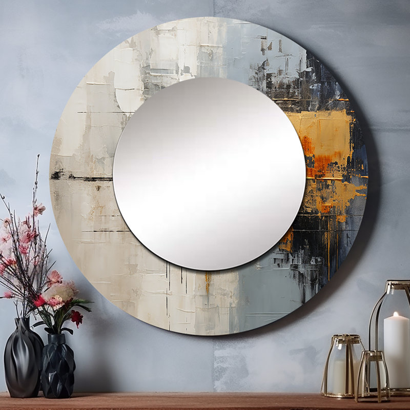 «Gretus Abstract Cityscape II», miroir décoratif de collages abstraits, miroir mural rond moderne, impression d'art en métal