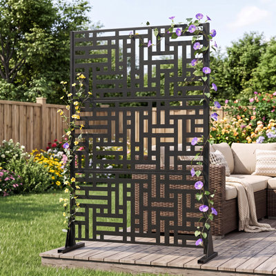 Paravent métallique autoportant à motif de rue, noir, 183 cm (H) x 120 cm (L), pour séparation de pièce extérieure