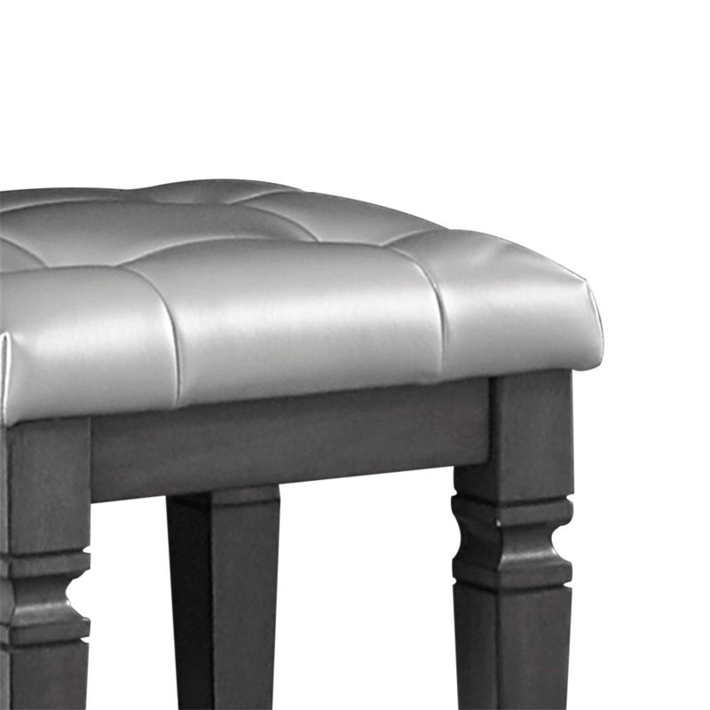 Tabouret de coiffeuse Modern Glam avec siège capitonné en similicuir et coussin en mousse pour un décor élégant, Gris