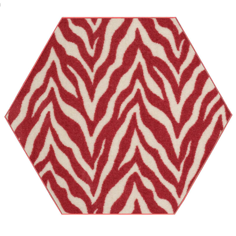 Tapis imprimé animal - Zèbre sauvage au cœur, Hexagone 5 pi