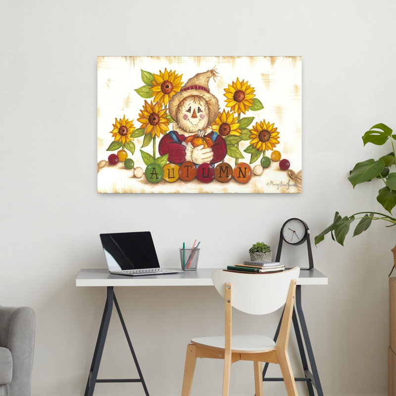 Automne épouvantail abstrait tournesol, H 24 po x l 36 po