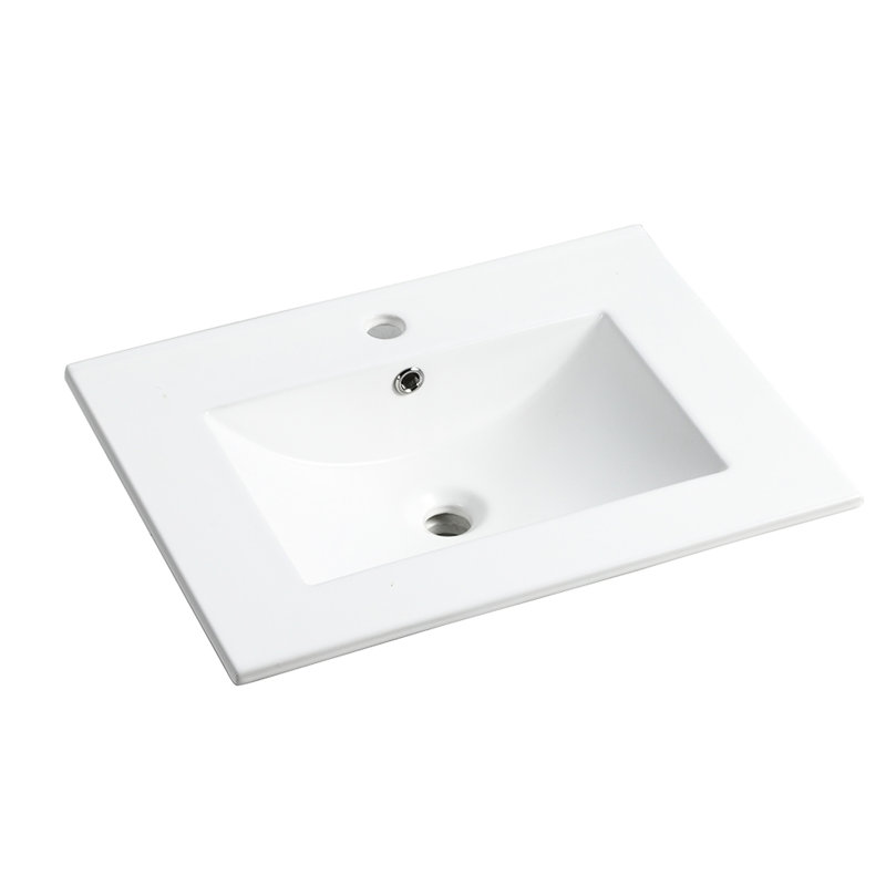 Comptoir de meuble-lavabo en céramique blanc brillant de 24 po de l 24 po x l 18,3 po x H 6,7 po, lavabo seulement, profondeur de lavabo interne de 4,72 po, épaisseur de comptoir de 0,81 po, salle de bain de 24 po seulement, épaisseur