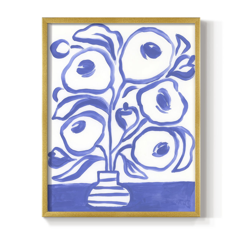 «Blue Brush Flowers II», reproduction encadrée - bois massif, H 11 po x l 9 po, Gold
