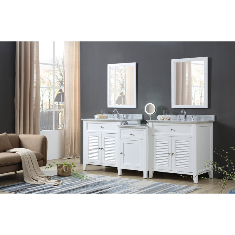 Ensemble de meuble-lavabo double 82 "avec miroir Cabrera, Marbre de Carrare blanc