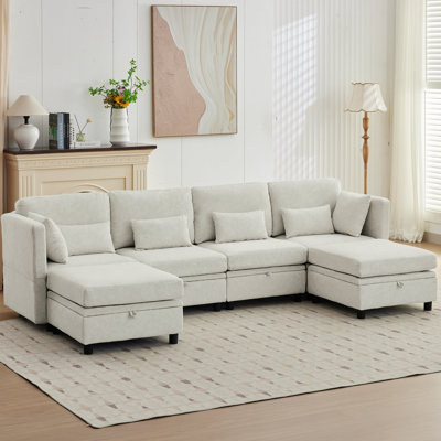 Modular Sectional Sofa with Storage, U Shaped Sectional Sofa for Living Room, Convertible Cloud Sectional Couch with Chaise, 6 Seat Couch with Cushion