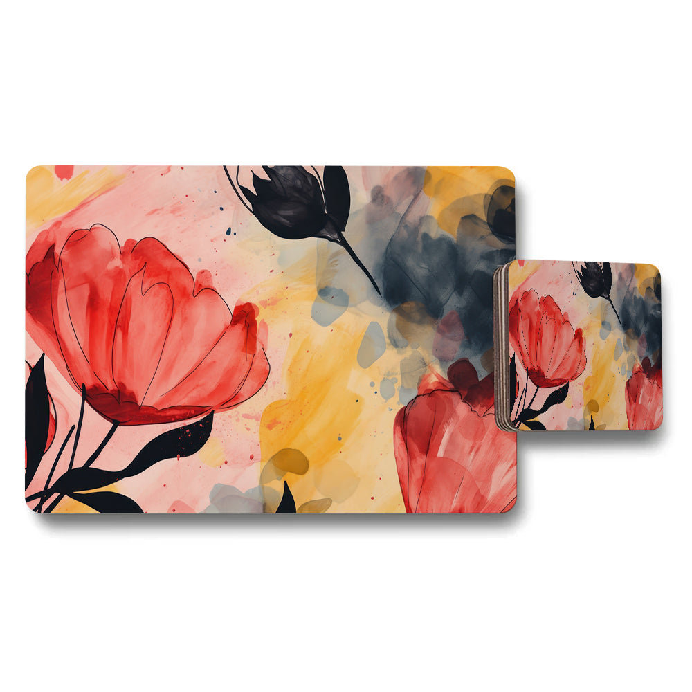 Floral Abstract Placemat And Coaster Set With Colorful Artwork
