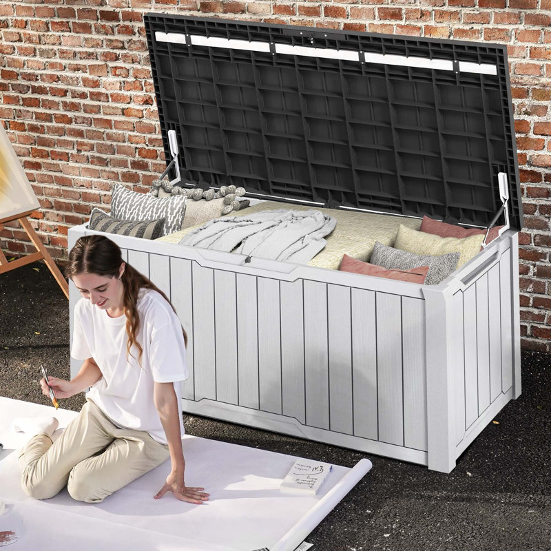 Balconera 143cm W 870L Lockable Deck Box, Black/White