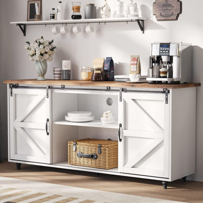 Farmhouse Coffee Bar Cabinet with Storage, 58