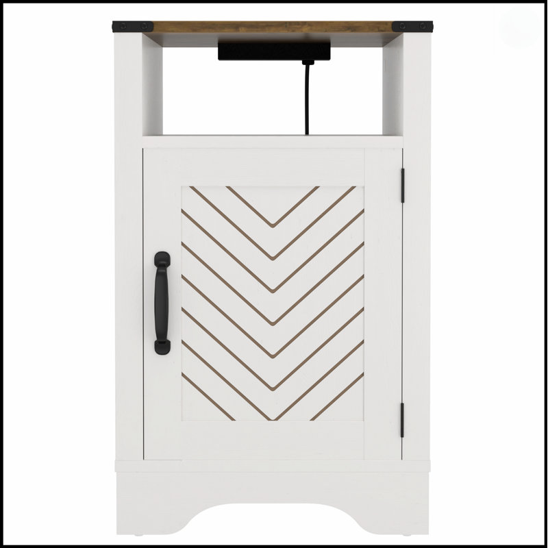 Table d'appoint de table de chevet Farmhouse, table de bout rustique en bois avec prises électriques et station de charge, rangement de chevet haut