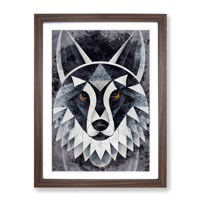 Abstract Watercolour Wolf No.2 - Single Picture Frame Print, 64cm H x 46cm W x 2cm D, Walnut Framed