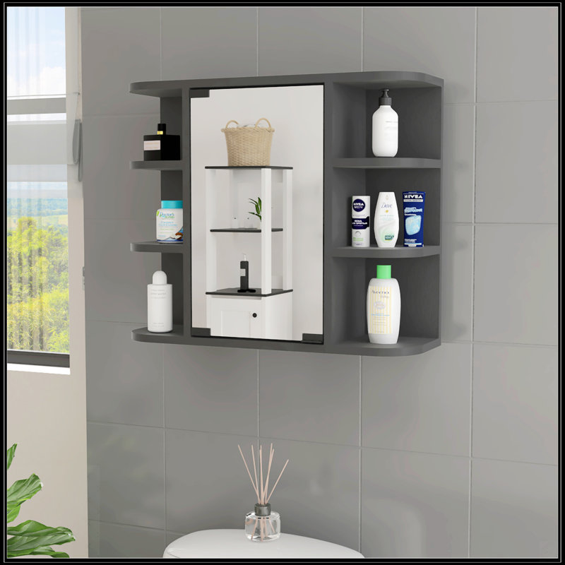 Pharmacie à 6 tablettes avec miroir, Noir