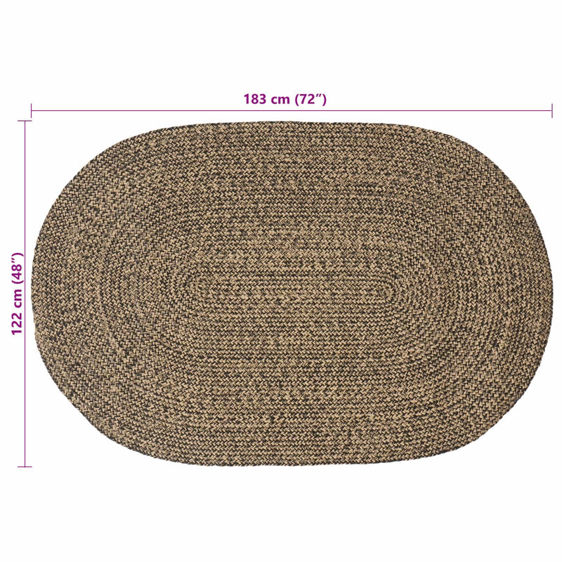 Hand Braided Area Rug, Black/Natural, Oval 122cm x 183cm