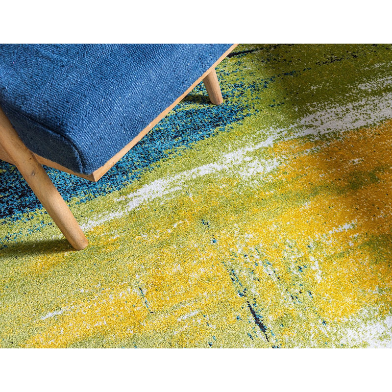 Tapis noir / jaune à motif abstrait Greydon, Rectangle 8 pi x 10 pi