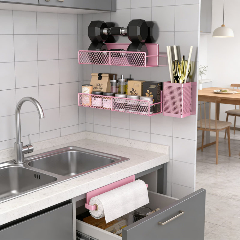 Étagère à épices magnétique pour réfrigérateur, ensemble de rangement de cuisine en métal 7 pièces avec porte-serviettes en papier, porte-ustensiles, support à crochets et porte-planche à découper, fixation solide sans perceuse