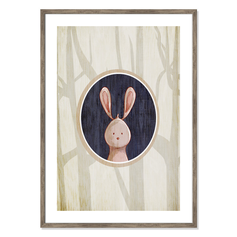 «Juvenile Forest Animals», impression sur papier, H 34,5 po x l 24,5 po x P 1,18 po, Encadré de boîte de grange gris