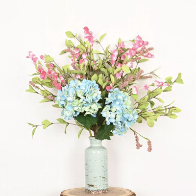 Arrangement floral de fleurs artificielles 24 "dans un vase, hortensia artificiel printemps-été 24"
