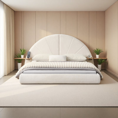 Unique Arched Boucle Bed With Small Table,Queen