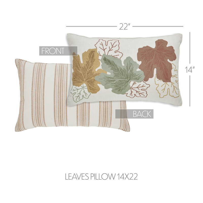 Farmhouse Embroidered Fall Leaves Lumbar Pillow