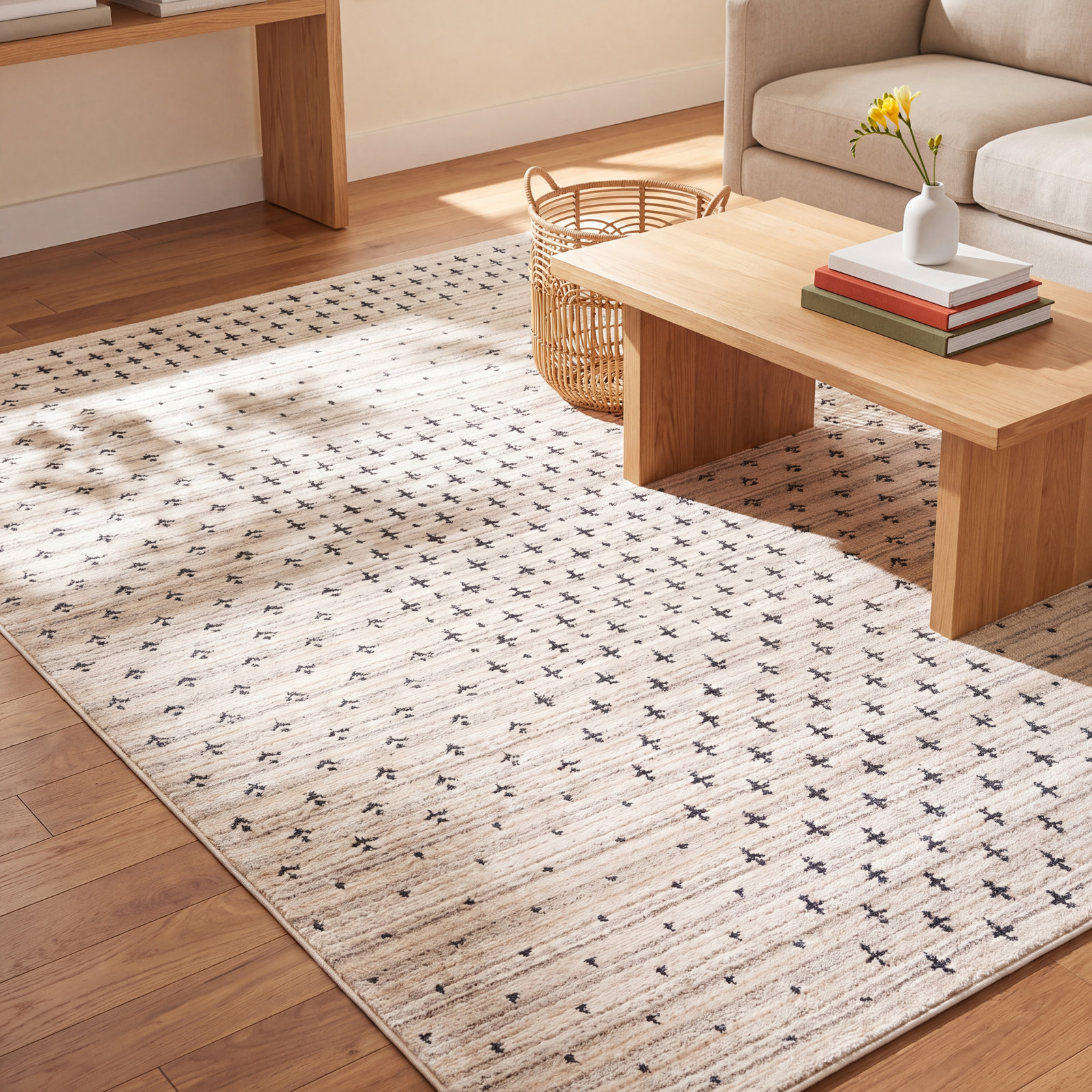 Loehrke Tan Taupe Tribal Rug, Rectangle 6' x 9'
