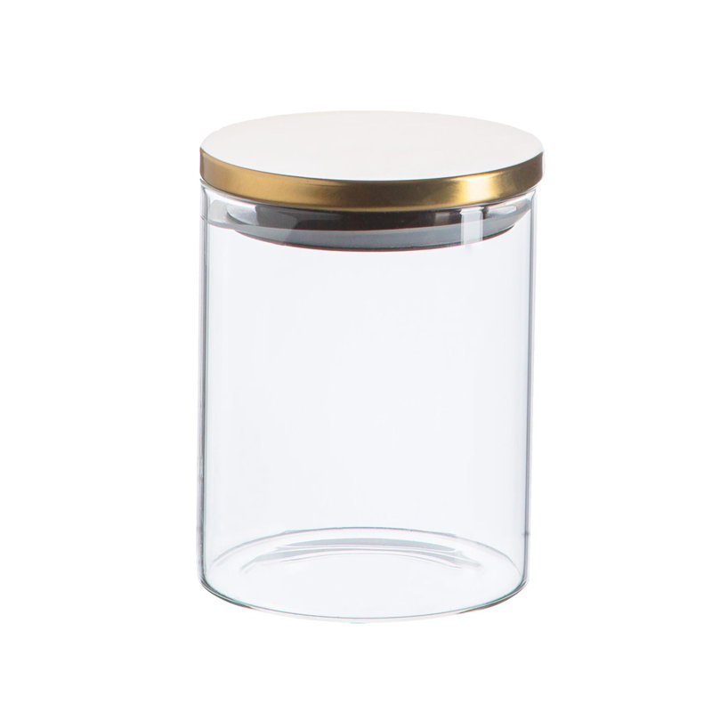 Argon Tableware - Glass Scandi Storage Jar with Metal Lid, Gold, 12.5cm H x 10cm W x 10cm D
