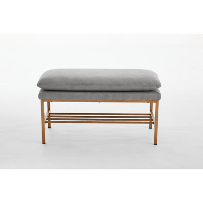 Linen Upholstered Bench With Metal Legs, Shelf, Comfortable, For Bedroom, Living Room End Of Bed Upholstery, 300 Lb, Room, Storage by Latitude Run