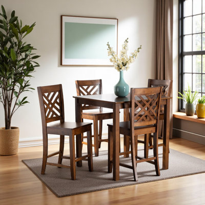 Intyre 5-Piece Brown Finish Wood Pub Set, 35.88'' H X 35.16'' W X 35.23'' D