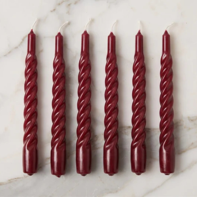Lacquered Twisted Taper Candles, Merlot