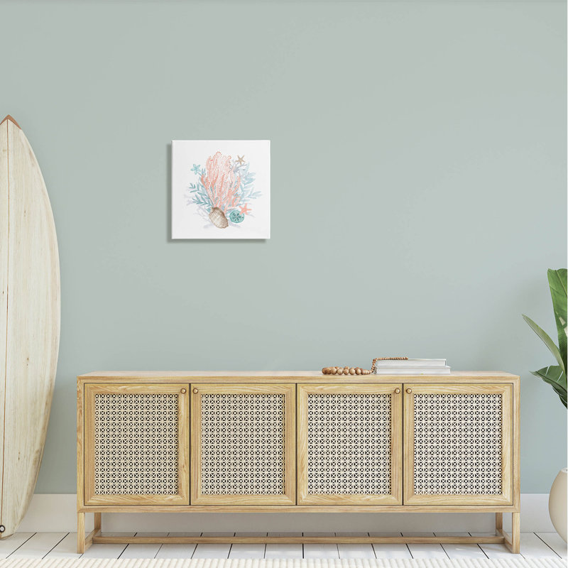 Aquarelle, motif corail, coquillages, art mural par Lanie Loreth, H 17 po x l 17 po x P 1,5 po