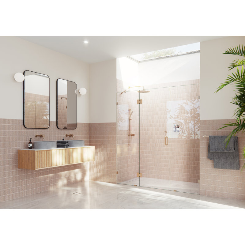 Stellar 67.5 in. x 78 in. Fully Frameless 3 Panel Inline Hinge Shower Door, Brushed Bronze