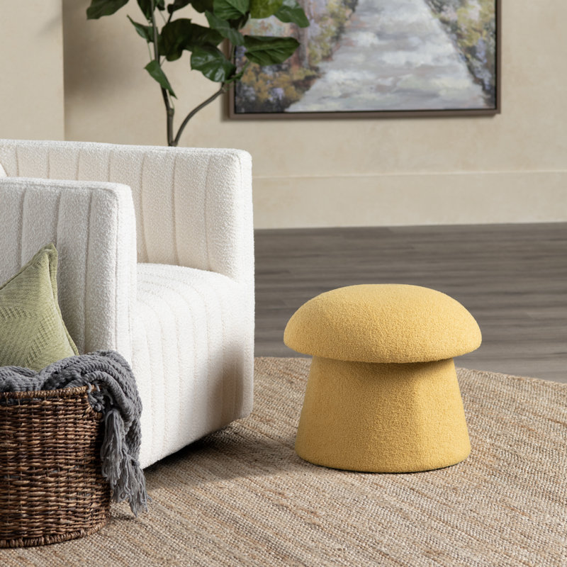 Anushka Mushroom Storage Ottoman, Spice Yellow Boucle