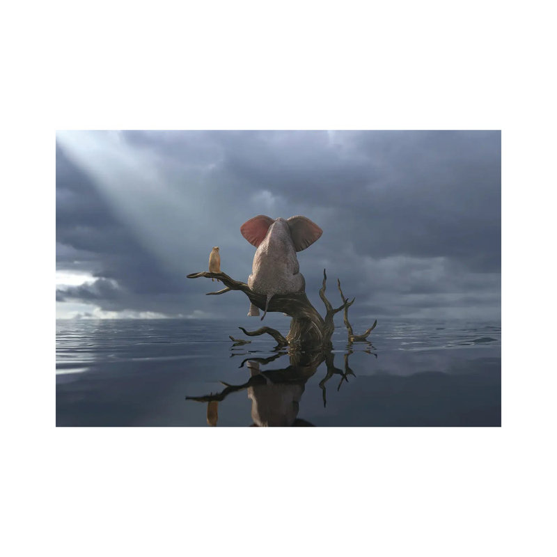 Elephant And Dog Are Sitting On A Tree In Flood II by Mike Kiev - Wrapped Canvas Print, 101.6 cm H x 66.04 cm W x 1.91 cm D