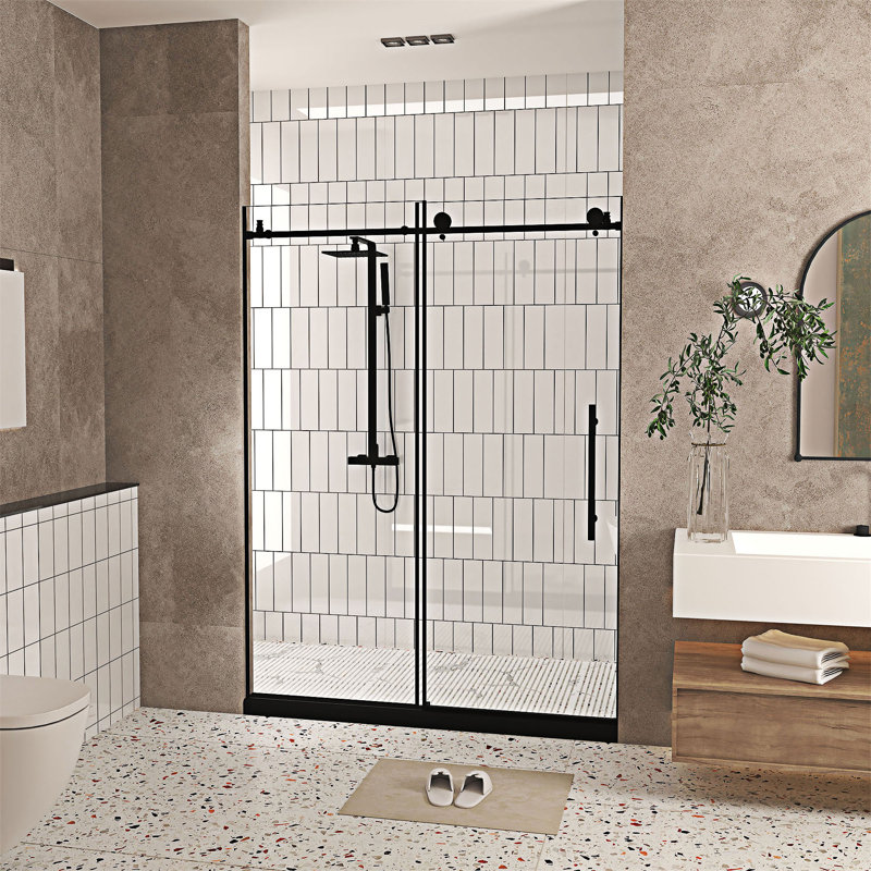 Porte de douche sans cadre, Noir mat