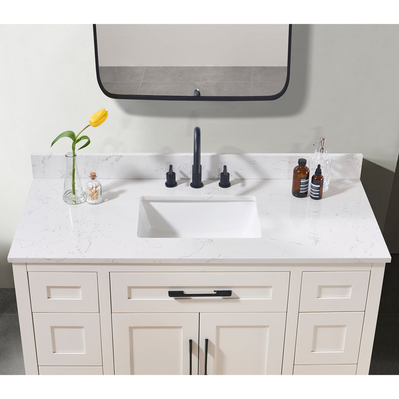 Aosta White 49" Composite Stone Vanity Top with Ceramic Sink