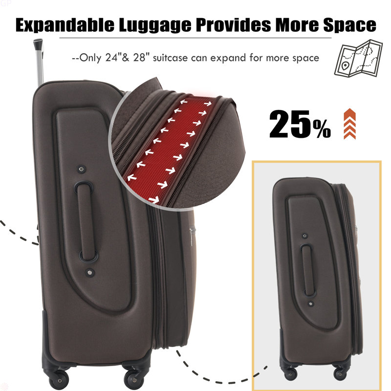 Softside Luggage Expandable 3 Piece Set Suitcase With Duffel Bag Upright Spinner Softshell Lightweight Luggage Travel Set