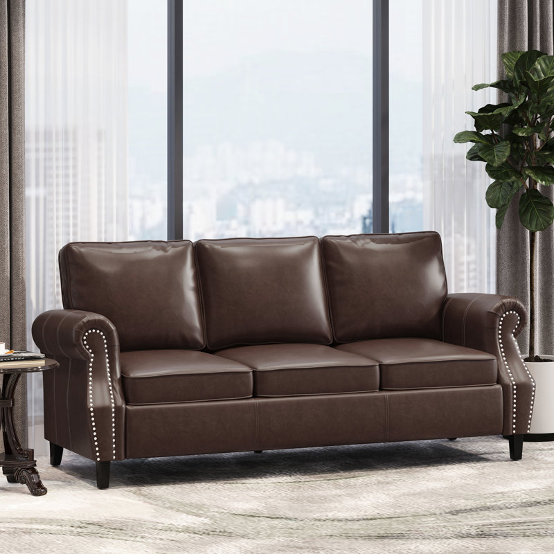 3 canapé modulaire en similicuir, style contemporain, détails cloutés, bouleau avec console, conception moderne, garniture,
