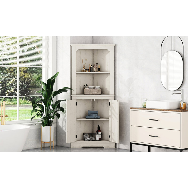 Armoire de coin beige avec beaucoup de rangement, Beige