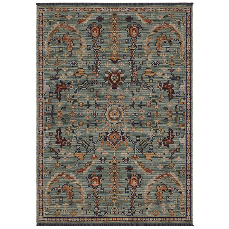 Tincie Traditional Floral Medallion Teal / Rust Wool Blend Area Rug, Teal / Rust, Runner 2'6" x 10'