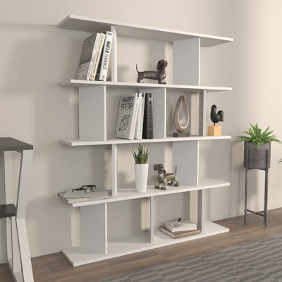 Bibliothèque moderne blanche de 47,2 po x 55,5 po x 9,7 po | 100% panneau de particules enduit de mélamine, épaisseur: 0,7 pouce | Conception élégante de couleur unie, parfaite pour le bureau à domicile, le salon et les espaces d'étude