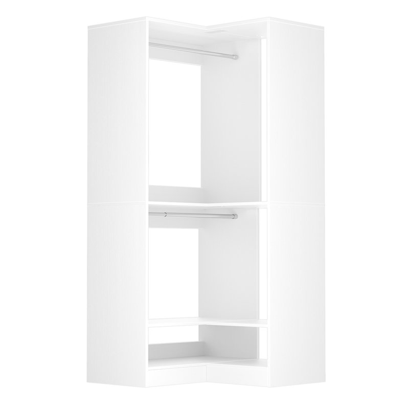 Corner Wardrobe Organizer With Upper & Lower Hanging Areas And Shoe Shelf, White