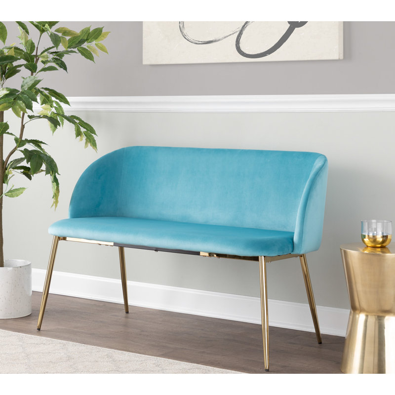 Banc rembourré en velours Terrence, Bleu foncé / doré
