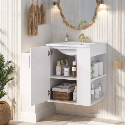 Meuble-lavabo moderne peu encombrant avec lavabo, conception en bois massif pour la salle de bain