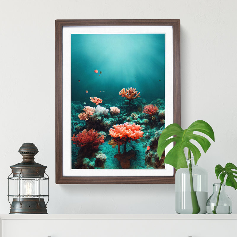 XV1022-4498X The Coral Reef - Single Picture Frame Print, Walnut, 64cm H x 46cm W x 2cm D