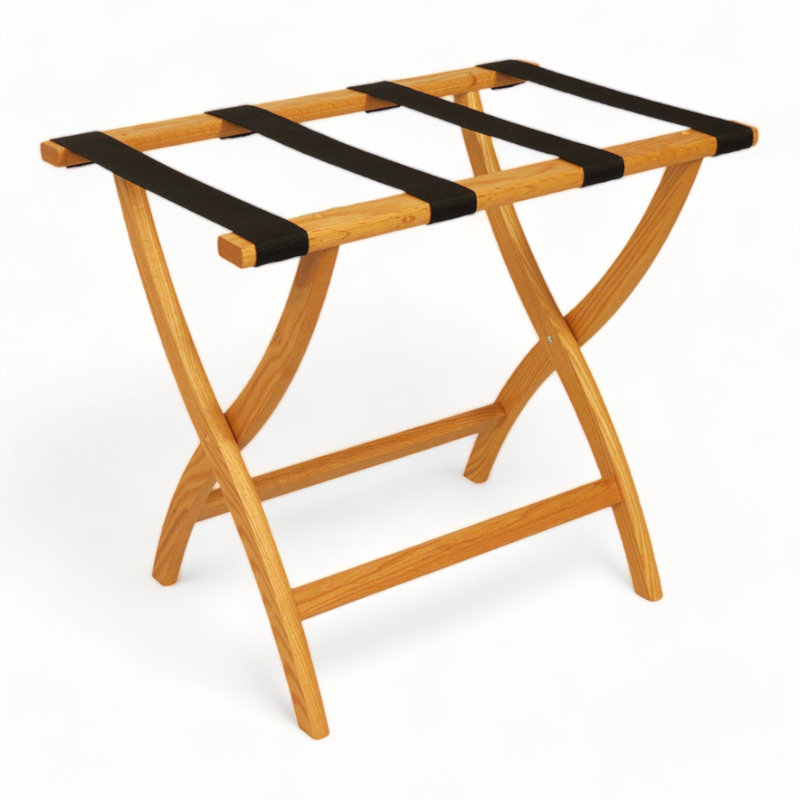 Folding Oak,Wood Luggage Rack, Light Oak, Black