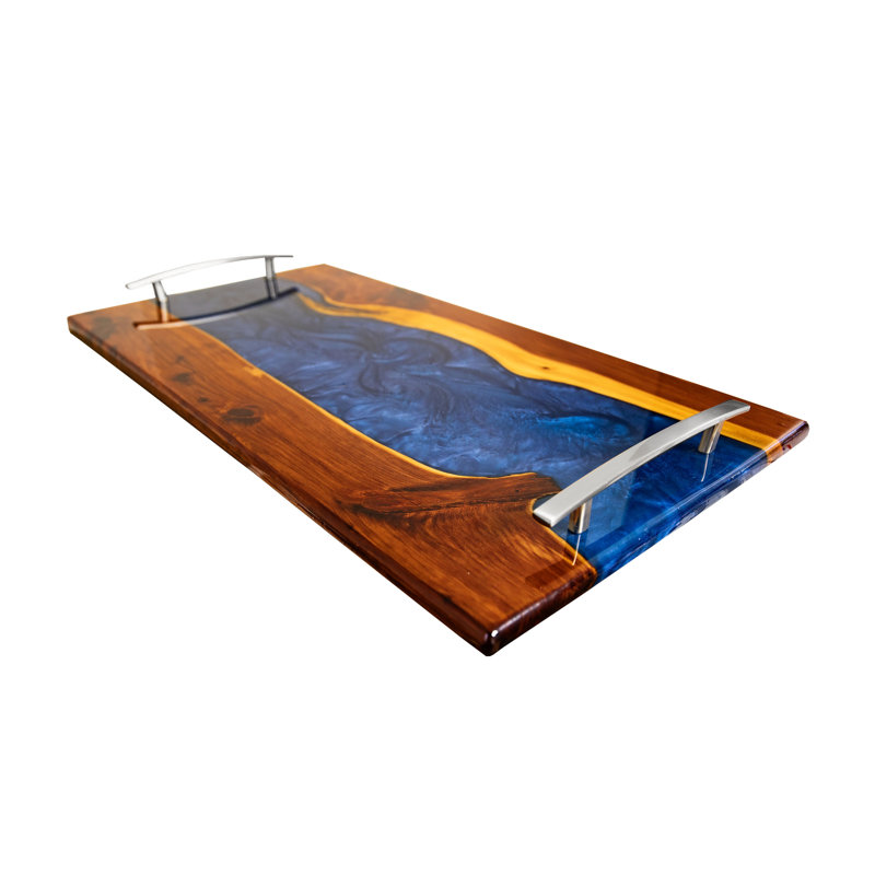 Ozark Mountain Red Cedar Epoxy Decorative Serving Tray, Blue