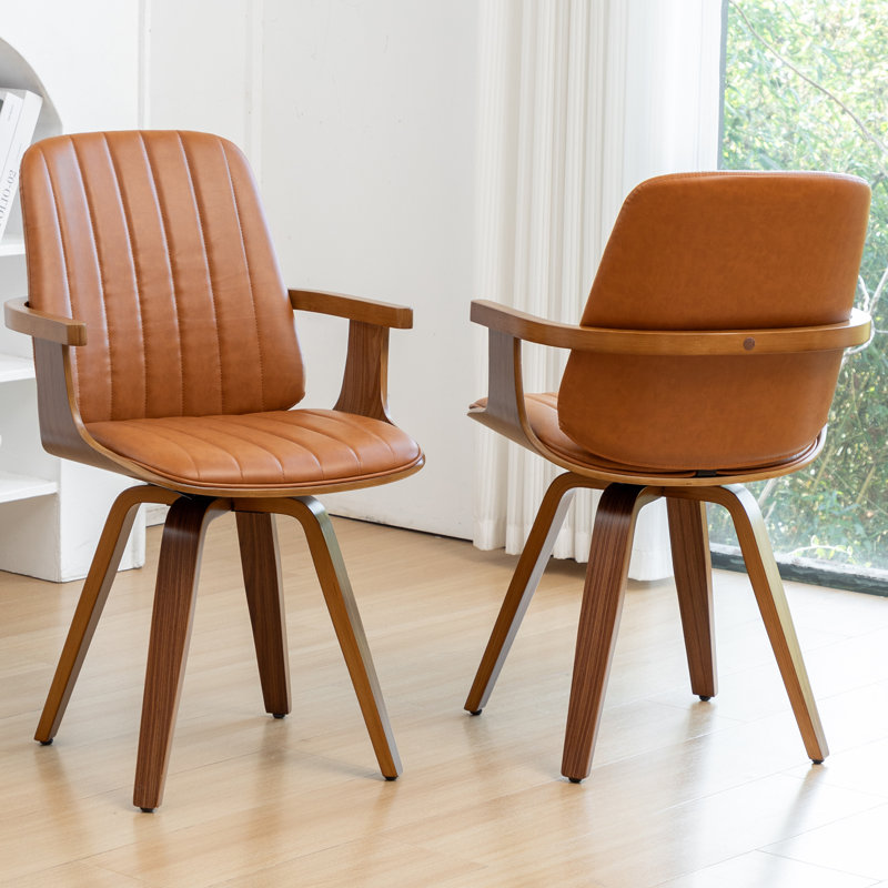 Modern Upholstered Leather Swivel Dining Chairs, Brown