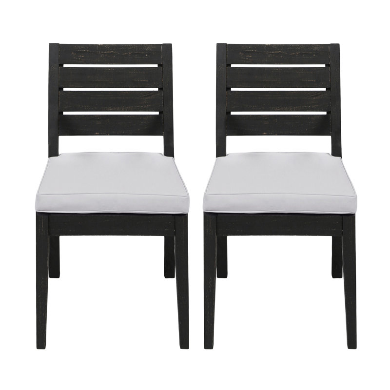 Outdoor Armless Chair In Grey Color - Constructed With Wood And Padding 2pcs Dining Furniture, & Padding, Slat Back Seat, Patio Chair, 400 Lbs Weight Load