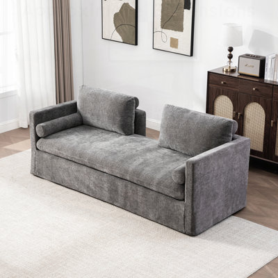Large canapé très large à deux places, revêtu de chenille, avec deux coussins d'accoudoir et deux coussins de dossier, convient aux chambres à coucher, aux salons et aux sièges de fenêtre
