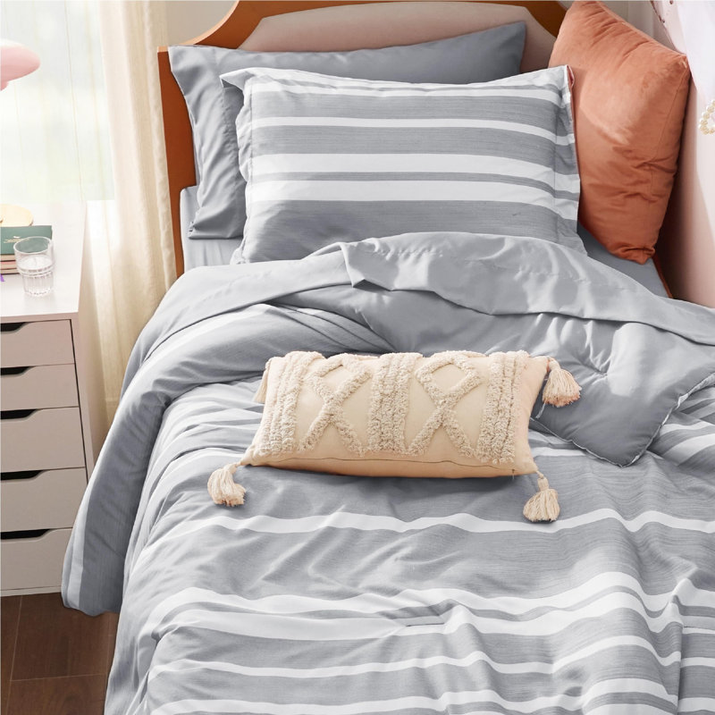 Bedsure Striped All Season Comforter Set, Purple, Full Comforter + 6 Additional Pieces